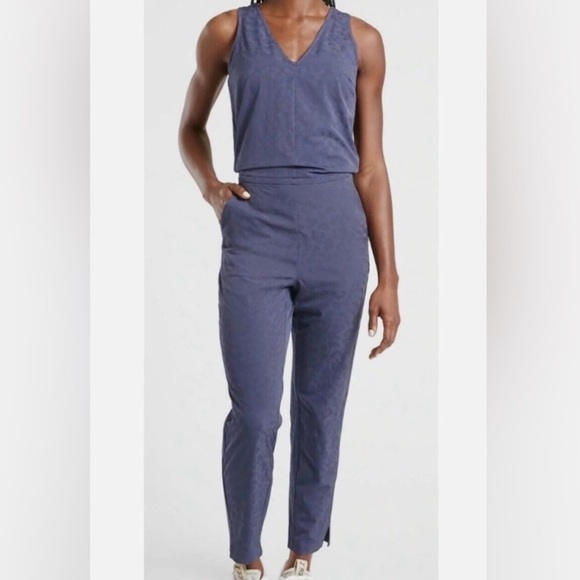 Athleta Brooklyn Textured Jumpsuit Blue Leopard Print One Piece - Picture 4 of 12